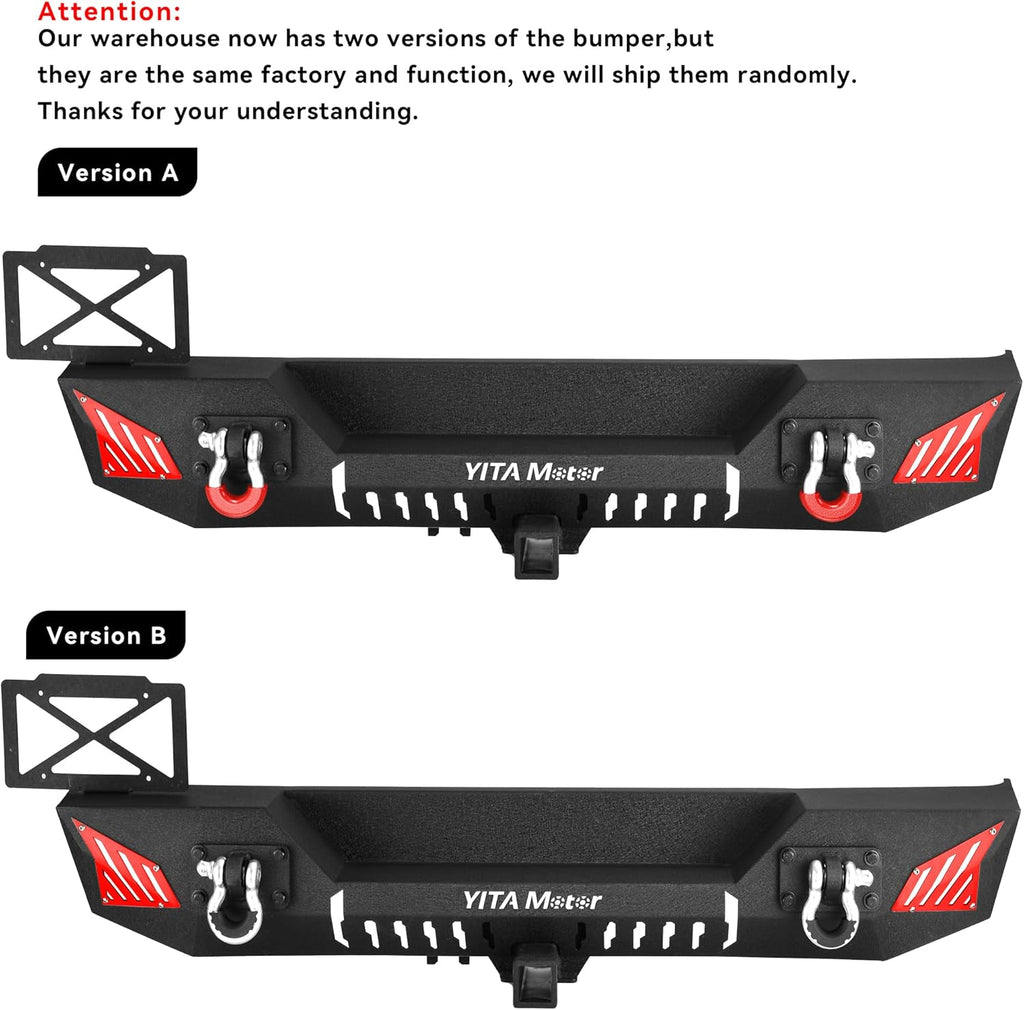 YITAMOTOR® Rear Bumper Compatible with 2018-2024 Jeep Wrangler JL & JL Unlimited (2/4 Doors), w/ 2" Hitch Receiver & 2 x D-Rings & License Plate Bracket