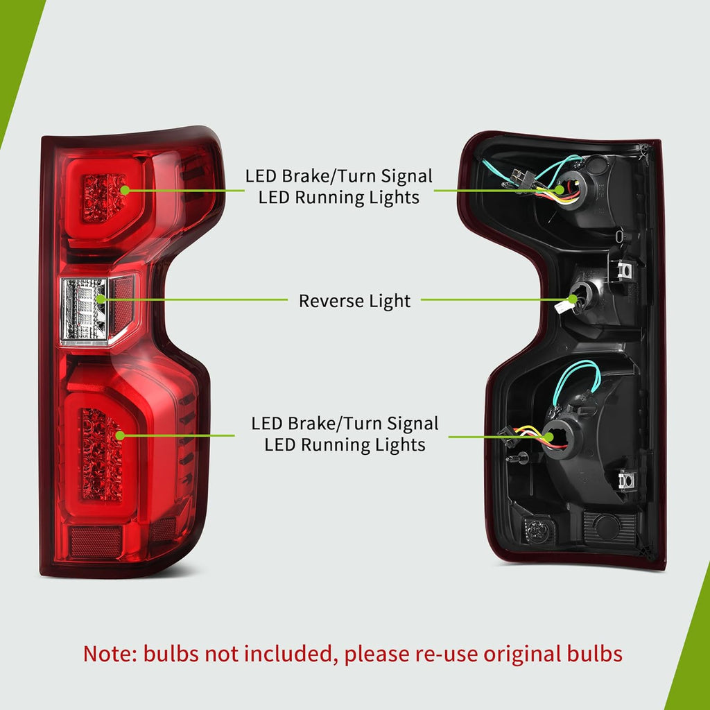 YITAMOTOR® Luces traseras con cuentas de tubo LED compatibles con 19 20 21 22 23 Chevy Silverado 1500/20 21 22 23 Silverado 2500HD 3500HD Reemplazo de luces traseras con lente roja - Lado del conductor y del pasajero