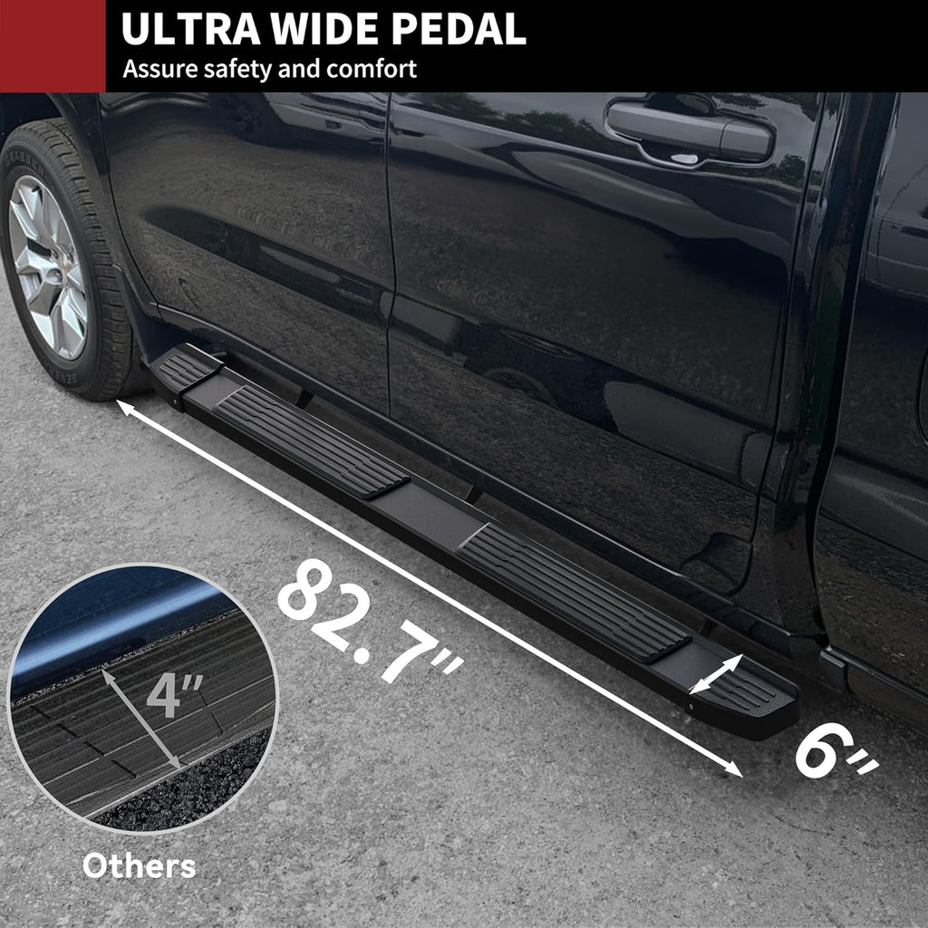 YITAMOTOR® 6 Inches Running Boards Compatible with 2007-2018 Chevy Silverado/GMC Sierra 1500, 2007-2019 2500HD 3500HD, 2019 LD/Limited Crew Cab, Stainless Steel Side Steps Black Nerf Bars