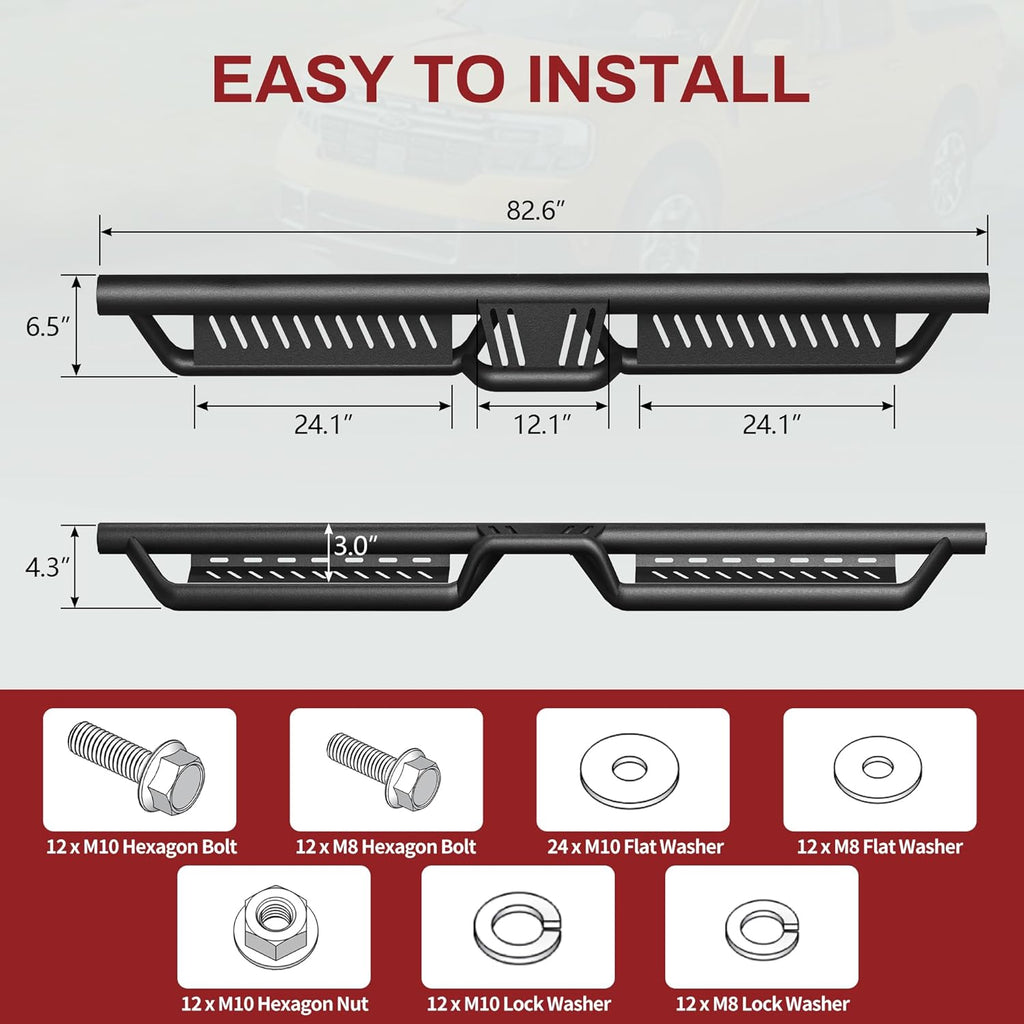 YITAMOTOR® Running Boards & Side Steps Compatible with 2005-2023 Toyota Tacoma Double Cab, Black Powder Coated Nerf Bars, Two-Stair for Roof Operation