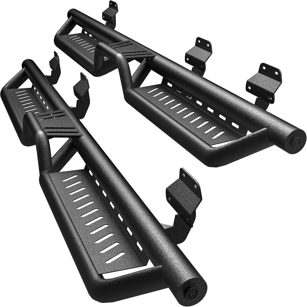 YITAMOTOR® Running Boards & Side Steps Compatible with 2015-2024 Ford F150, 2017-2024 F250 F350 Super Duty Supercrew Cab, Black Powder Coated Nerf Bars, Two-Stair for Roof Operation