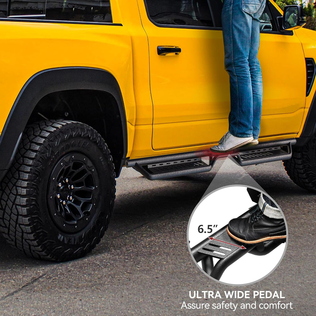 YITAMOTOR® Running Boards & Side Steps Compatible with 2019-2024 Chevy Silverado/GMC Sierra 1500 Crew Cab, 2020-2024 2500HD 3500 HD, Black Powder Coated Nerf Bar with Two-Stair