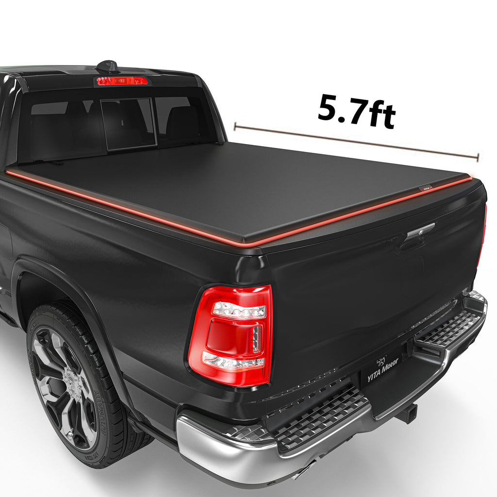 YITAMOTOR® 5.7FT Bed Tonneau Cover For 2003-2023 Dodge Ram 1500 2500 3500 Soft 3-Fold w/ Lamp