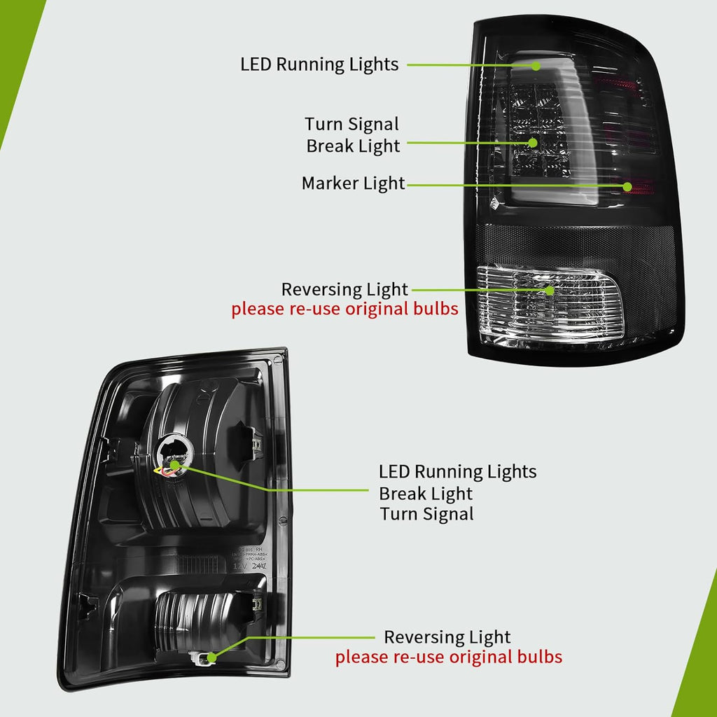 Luces traseras LED YITAMOTOR® para Ram 1500 2009, Dodge Ram 1500/2500/3500 2010-2018, Ram 1500 Classic 2019-2022 Conjunto de luces traseras - Lado del conductor y del pasajero