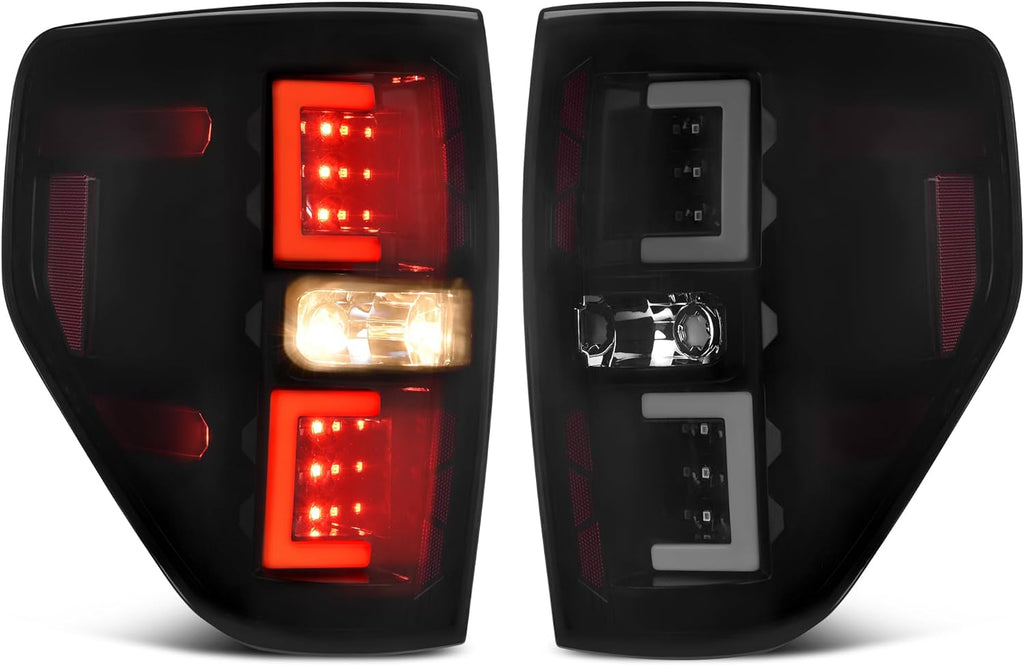 YITAMOTOR® Tail Lights Compatible with 2009-2014 Ford F-150 Tail Lamp Smoked Lens LED Tube Style Taillights Replacement - Pair Set