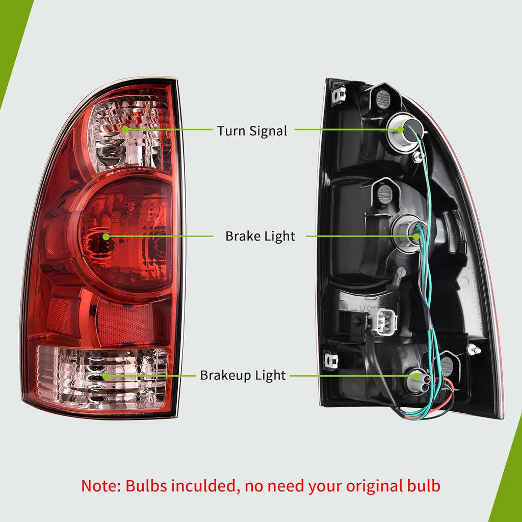 YITAMOTOR® Conjunto de luces traseras Luces traseras de freno compatibles con luz trasera Toyota Tacoma 2005-2015 - Lado del pasajero y del conductor - Con bombilla