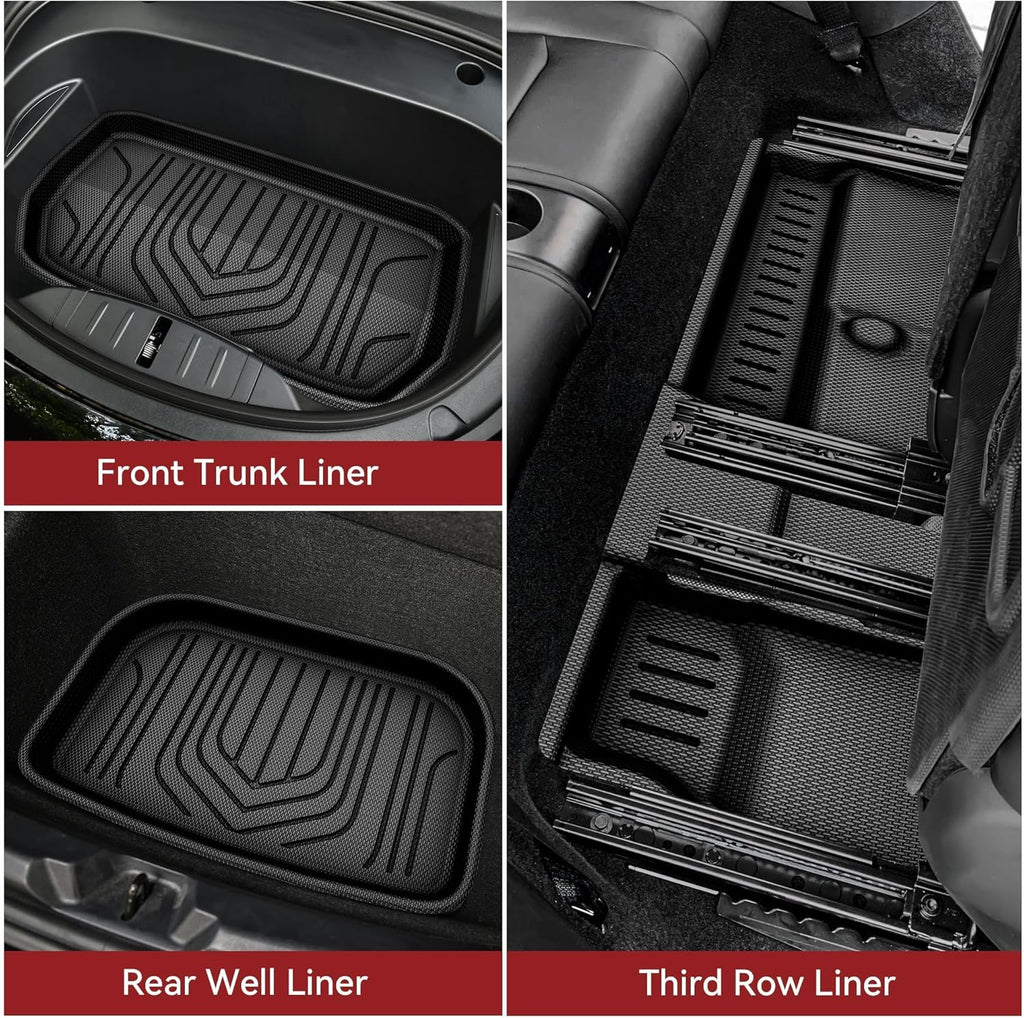 YITAMOTOR® Custom Floor Mats for Tesla Model Y 2020-2024, Full Set All-Weather Cargo Liners & Rear Trunk Tray, Interior Accessories in Black