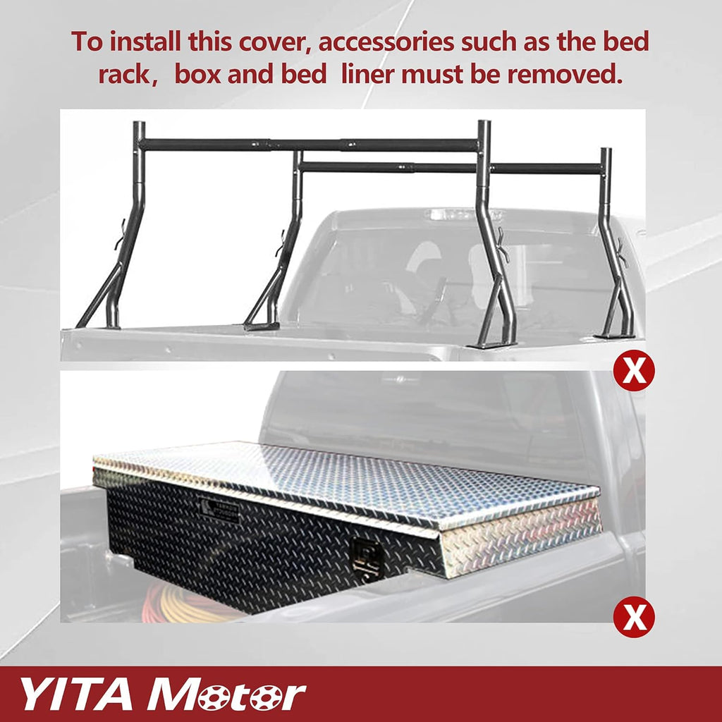 YITAMOTOR® Soft Quad Fold Truck Bed Tonneau Cover Compatible with 2003-2024 Dodge Ram 2500 3500, Fleetsdie 8 ft Bed Without Rambox