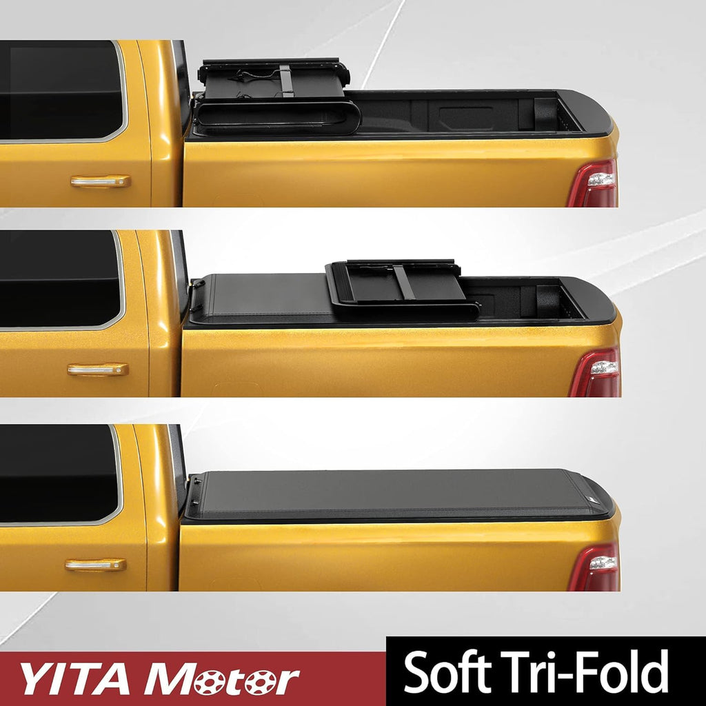 YITAMOTOR® Soft Tri-fold Truck Bed Tonneau Cover Compatible with 2007-2013 Toyota Tundra with Deck Rail System (Excl. Trail Edition), Fleetside 5.6 ft Bed