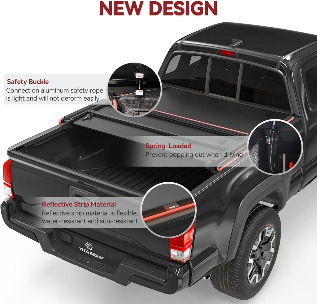 YITAMOTOR® Soft Tri fold Truck Bed Tonneau Cover Compatible with 2015-2024 Chevy Colorado/GMC Canyon 5.2ft Bed, Reflective Strip Style