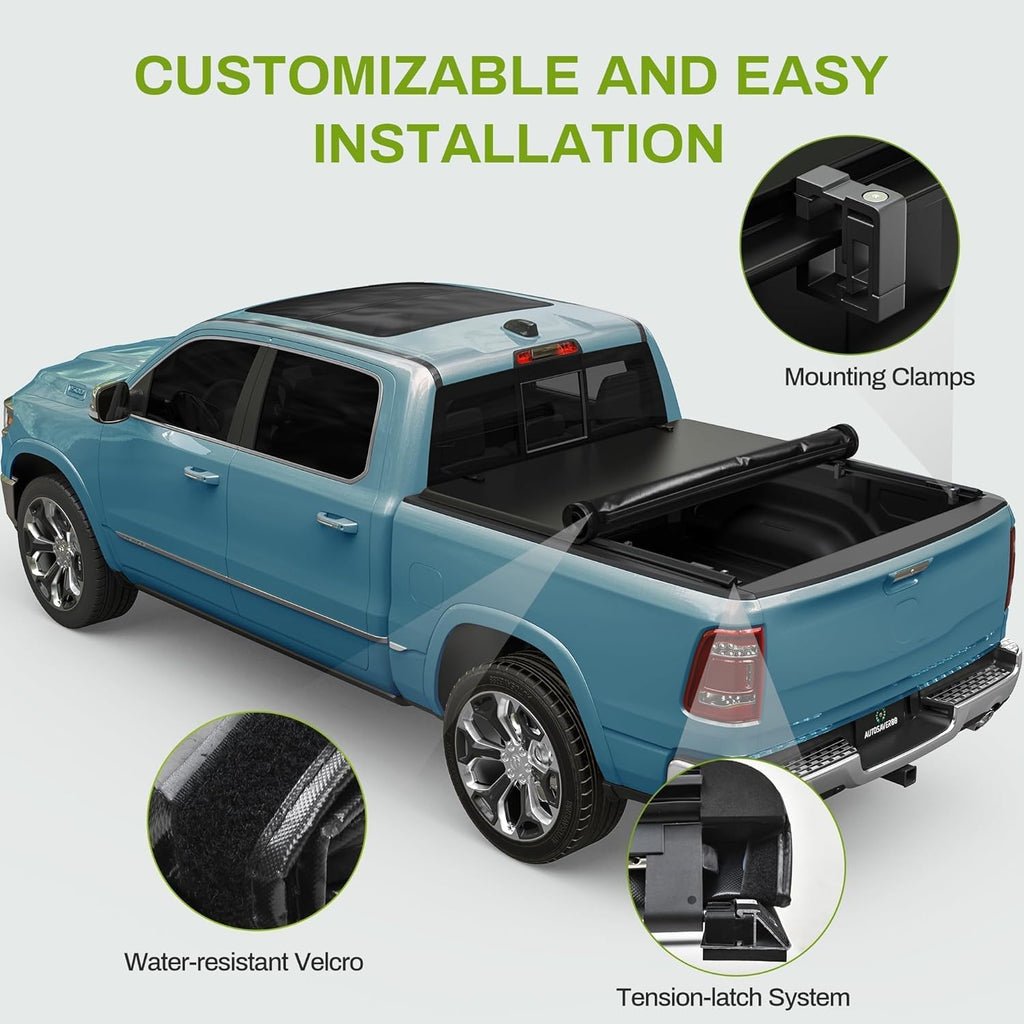 YITAMOTOR® Soft Roll Up Truck Bed Tonneau Cover Compatible with Jeep Gladiator JT 2020 2021 2022 2023 2024 5ft Bed w/or w/o Trail Rail System