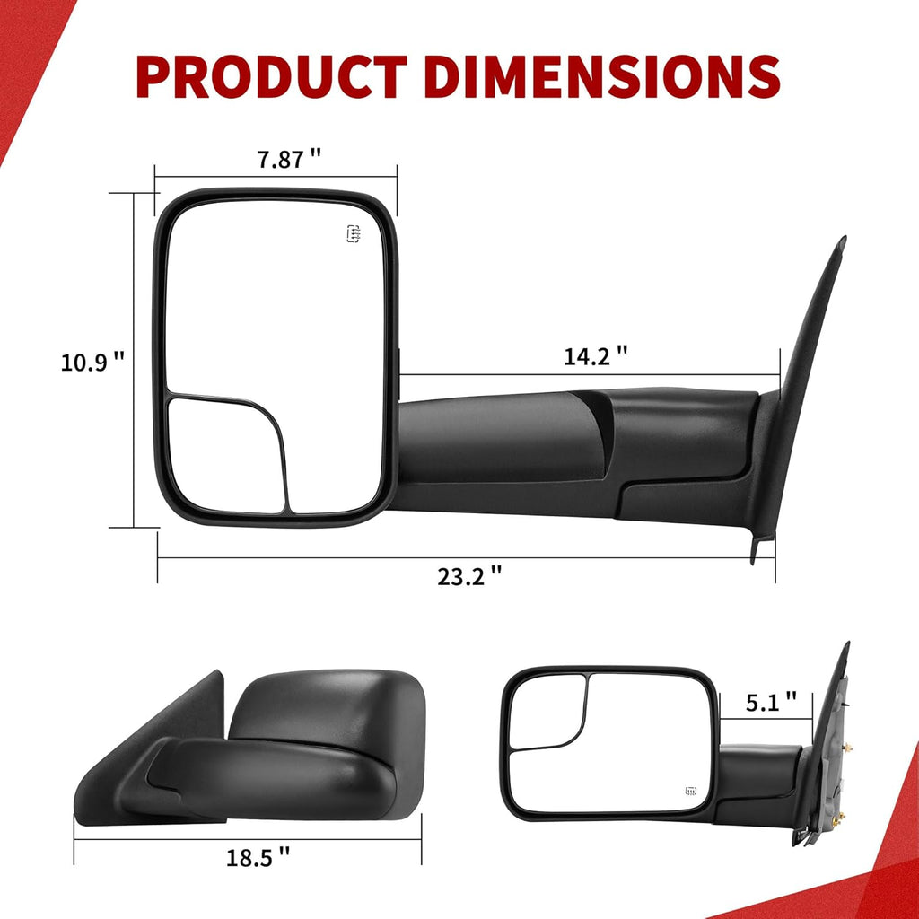 YITAMOTOR® Espejos de remolque para Toyota Tacoma 2005-2015, espejos laterales traseros eléctricos ajustables con calefacción