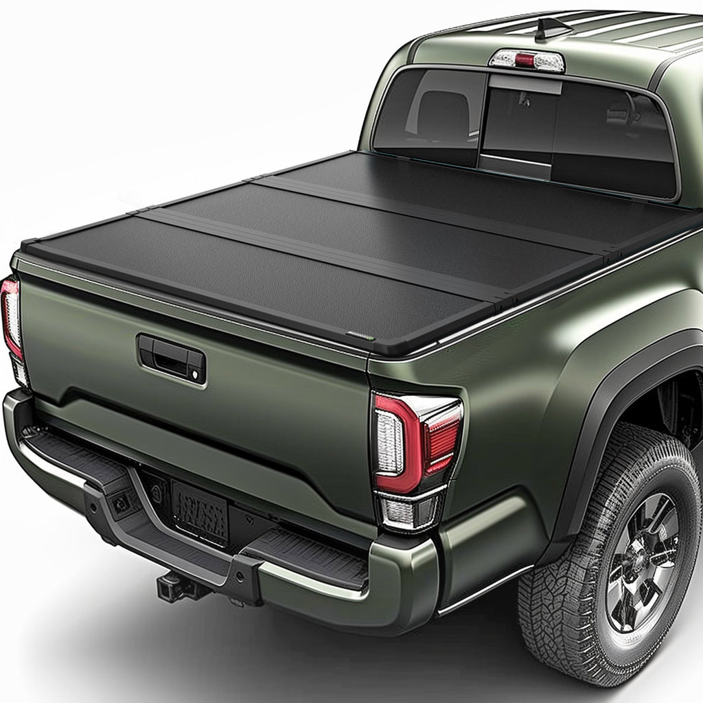 YITAMOTOR® Cubierta dura para caja de camioneta de 5 pies, 3 pliegues para Toyota Tacoma 2016-2023 con lámpara