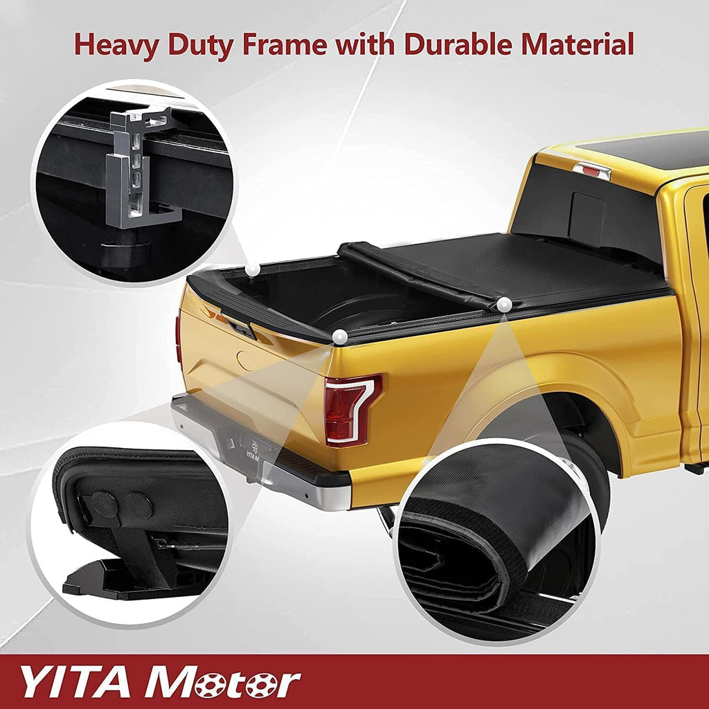 YITAMOTOR® Soft Roll Up Truck Bed Tonneau Cover Compatible with 2005-2024 Nissan Frontier(NO México), Fleetside 5 ft Bed