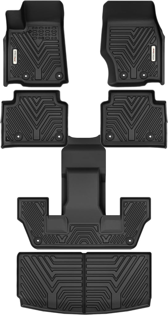 YITAMOTOR® Tapetes y revestimiento de carga para Jeep Grand Cherokee L 2021-2024 6 asientos, TPE para todo clima, revestimiento de piso personalizado para 1-3 filas y maletero, juego completo de tapetes automotrices, negro (sin consola central)