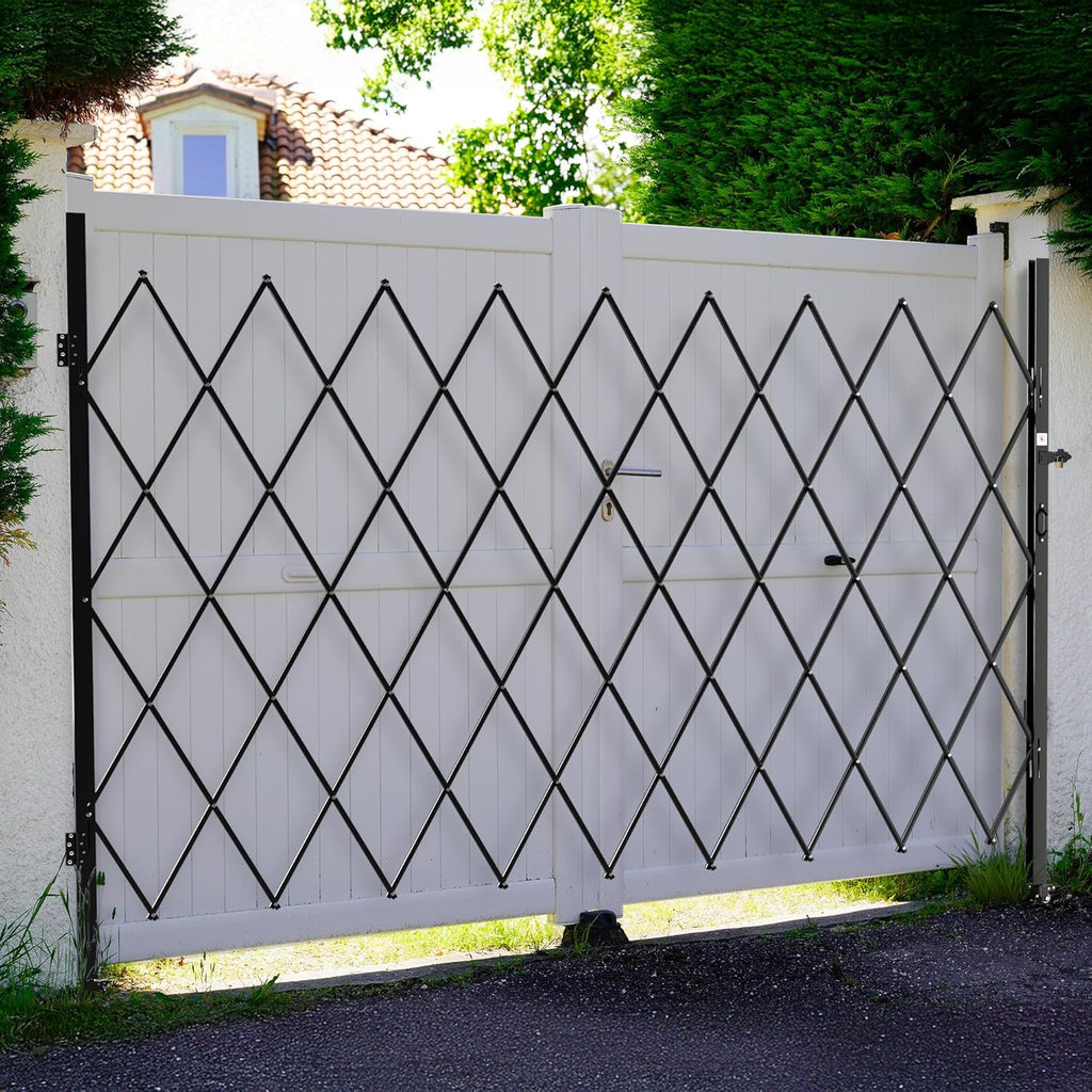 Single Folding Security Gate, 85" H x 85" W, Steel Accordion Design, 360° Rolling, Scissor Gate with Padlock, Aluminium Mesh