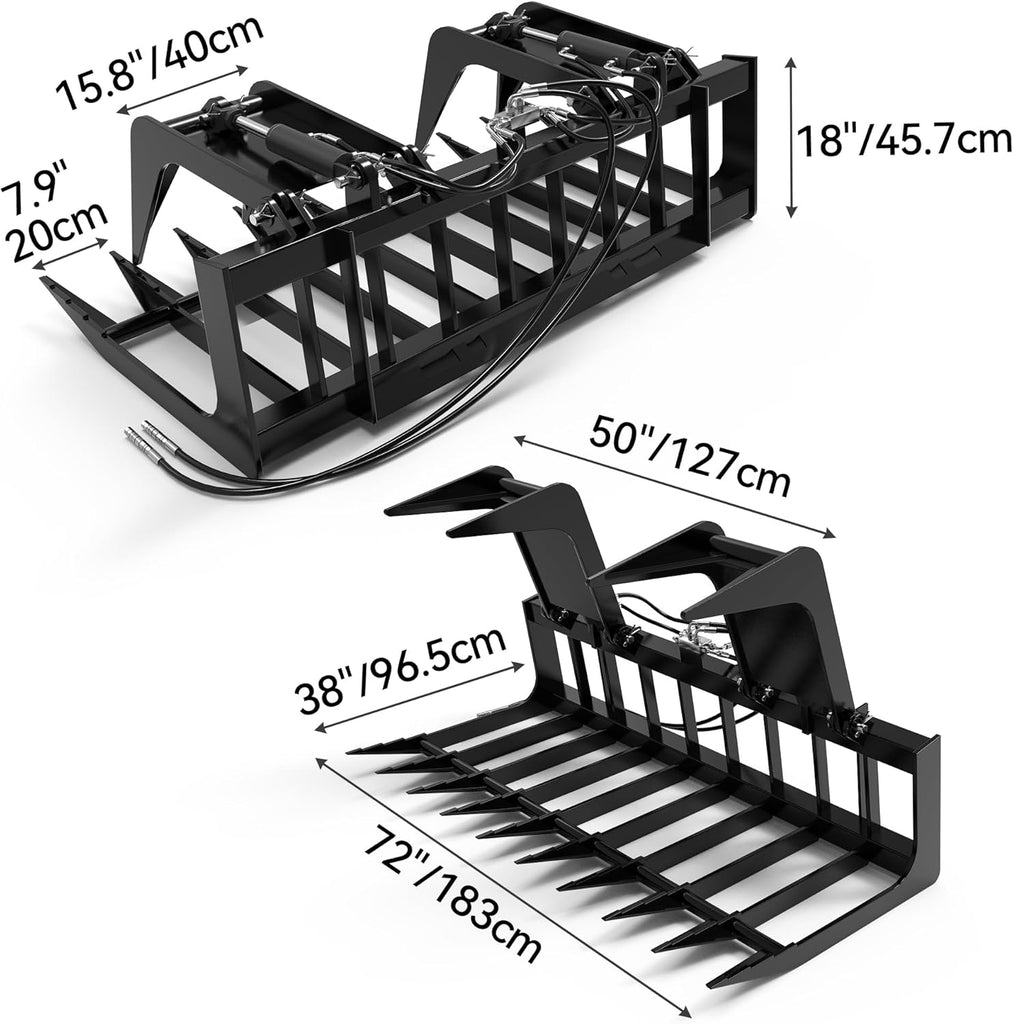 YITAMOTOR® 72" Rock Grapple Rake Quick Tach Bucket Loader, Versatile Landscaping Tool with Replaceable Teeth, Rugged Design, and Broad Compatibility, Perfect for Large-Scale Tasks