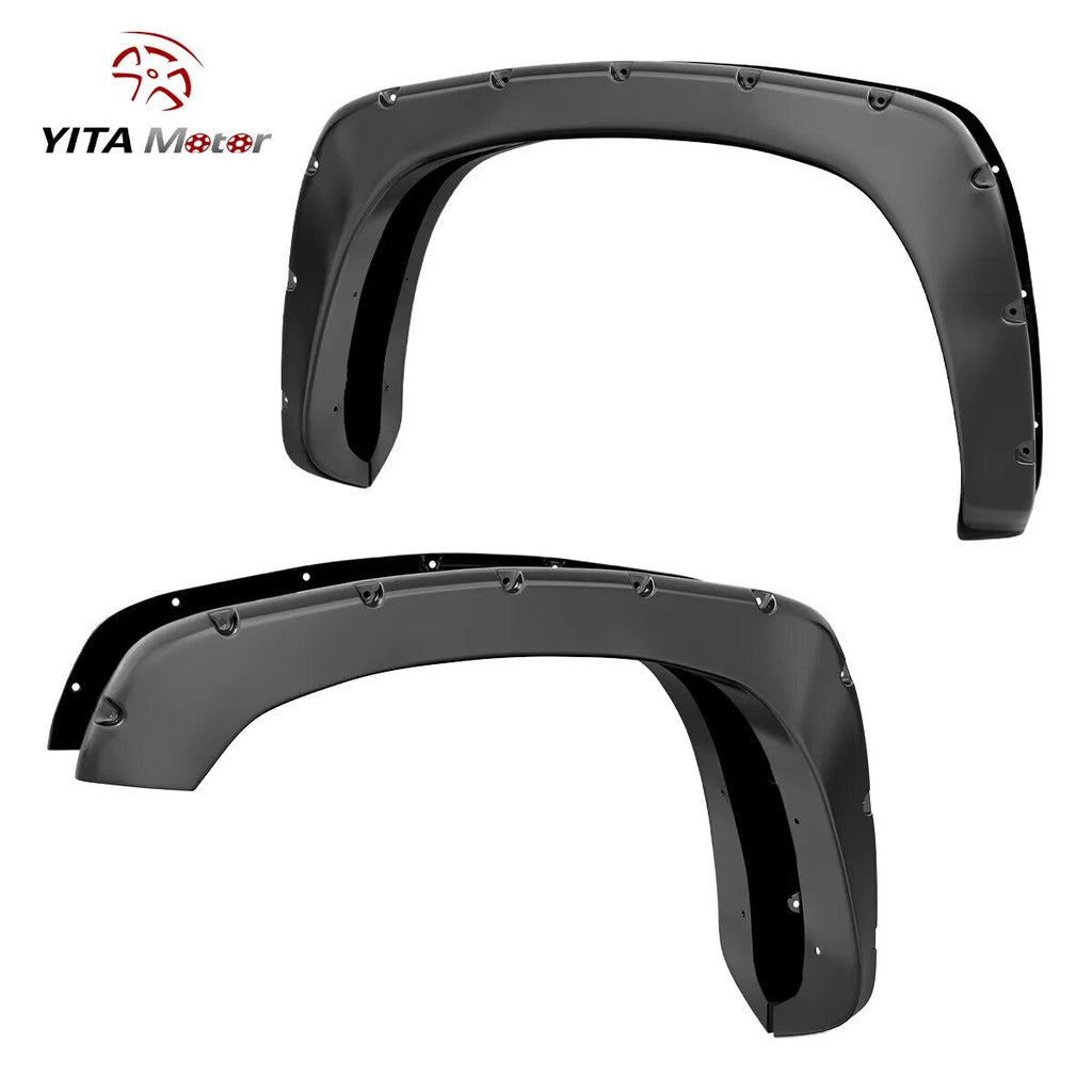 YITAMOTOR® Kit de guardabarros compatible con Chevy Silverado GMC Sierra 1999-2006 (incluye modelos clásicos de 2007), acabado negro mate texturizado, cubiertas para pozos de ruedas delanteras y traseras, protectores estilo remache de bolsillo 