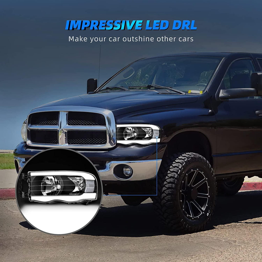 YITAMOTOR® Switchback 02-05 Dodge Ram 1500 Conjunto de faros delanteros de tubo LED Reflector transparente