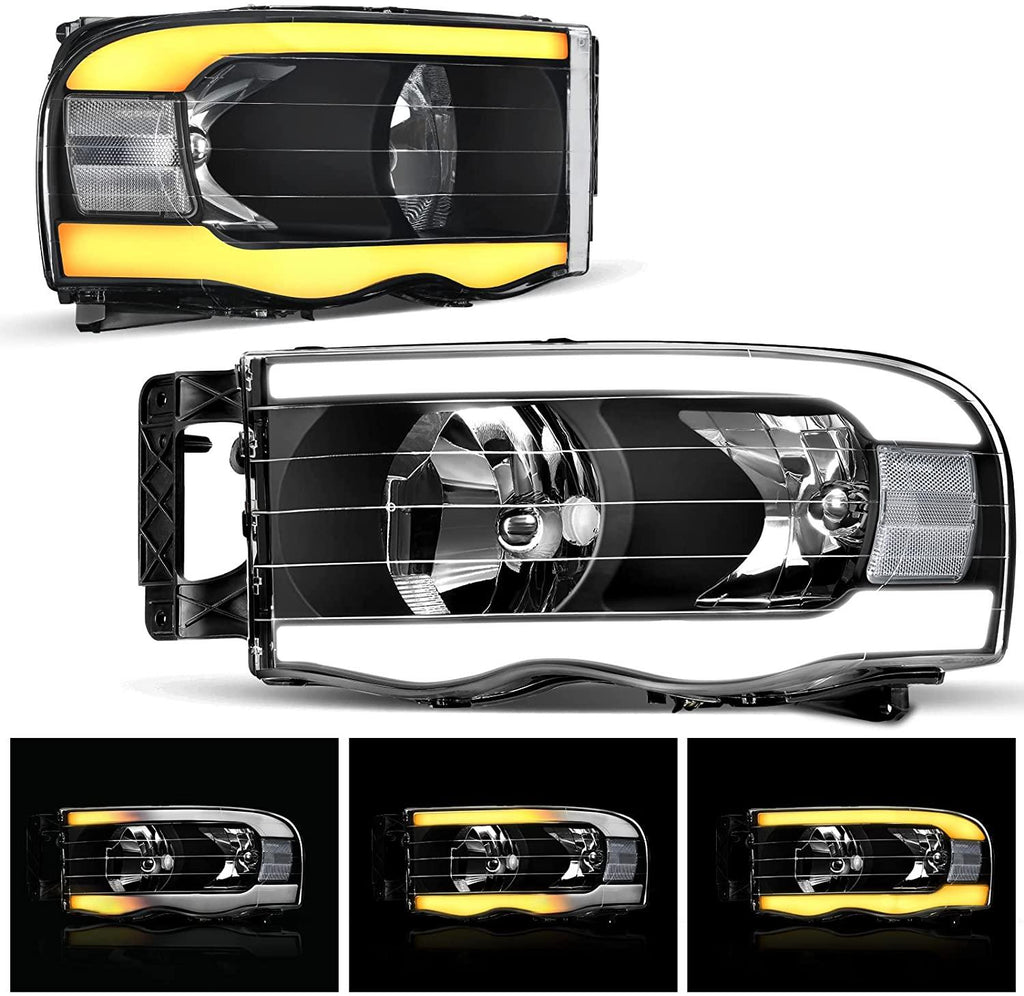 YITAMOTOR® Switchback 02-05 Dodge Ram 1500 Conjunto de faros delanteros de tubo LED Reflector transparente