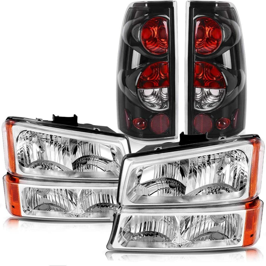 YITAMOTOR® 2003-2006 Chevrolet Silverado 1500/2500HD Chrome Housing Headlight Assembly + Taillights - YITAMotor