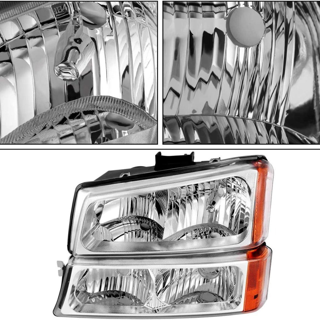 YITAMOTOR® 2003-2006 Chevrolet Silverado 1500/2500HD Chrome Housing Headlight Assembly + Taillights - YITAMotor