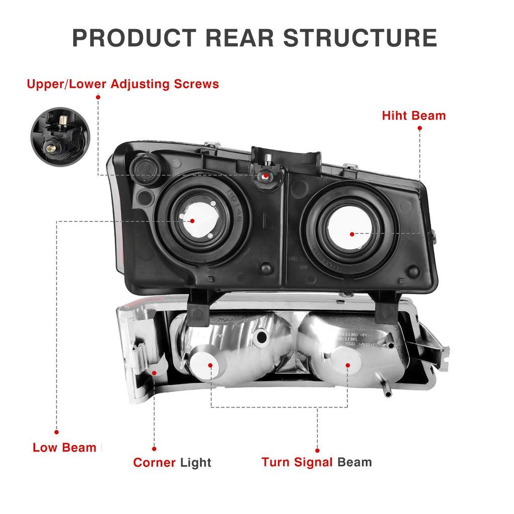 YITAMOTOR® 2003-2006 Chevy Silverado Chrome Replacement Headlights + Taillights Combo - YITAMotor