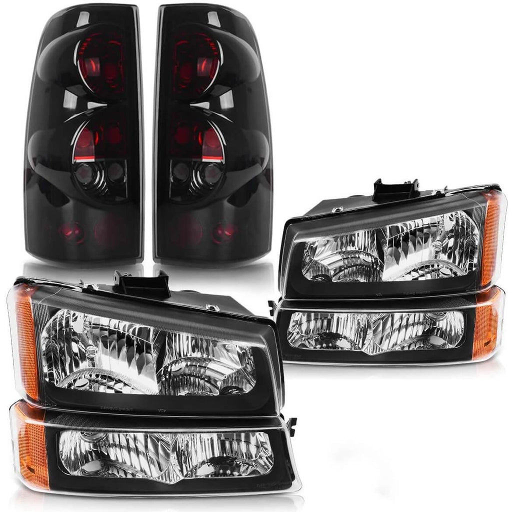 YITAMOTOR® 2003-2006 Chevy Silverado 1500 2500 Black Headlights + Smoke Tail Lights Set - YITAMotor