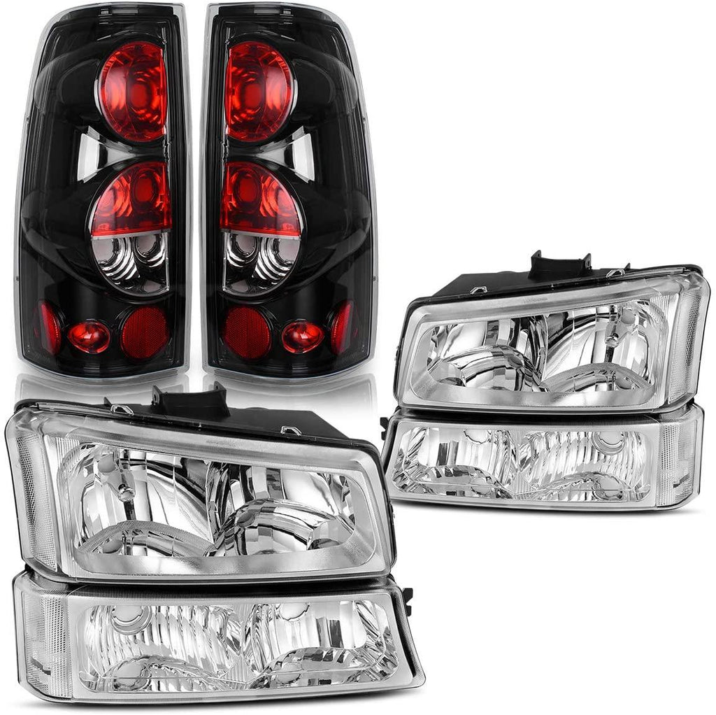 YITAMOTOR® 2003-2006 Chevy Silverado Chroming Headlight + Black Tail Lights Set - YITAMotor