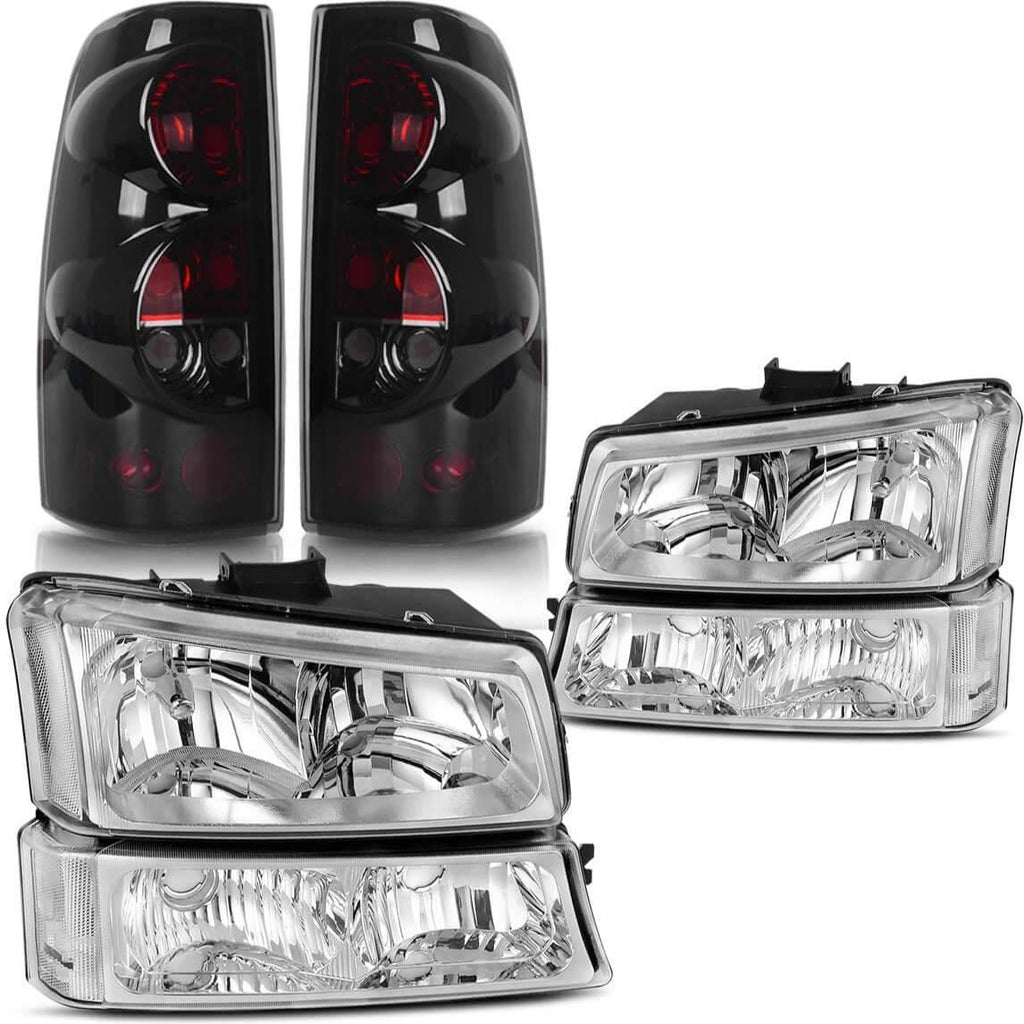 YITAMOTOR® 2003-2006 Chevy Silverado 1500 2500 3500 Chrome Headlights + SMOKE Tail Light Set - YITAMotor