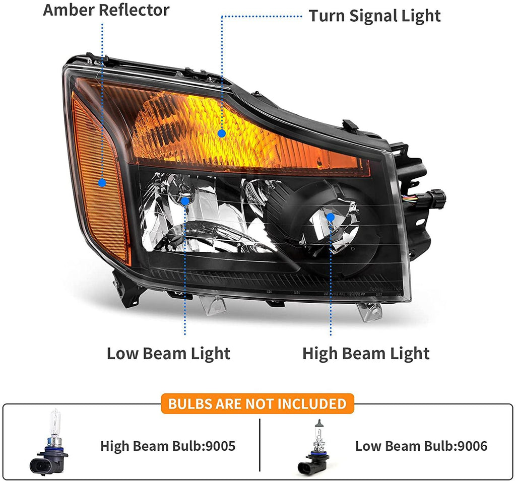 YITAMOTOR® 2004-2015 Titan/05-07 Armada Headlight Assembly Black Housing - YITAMotor