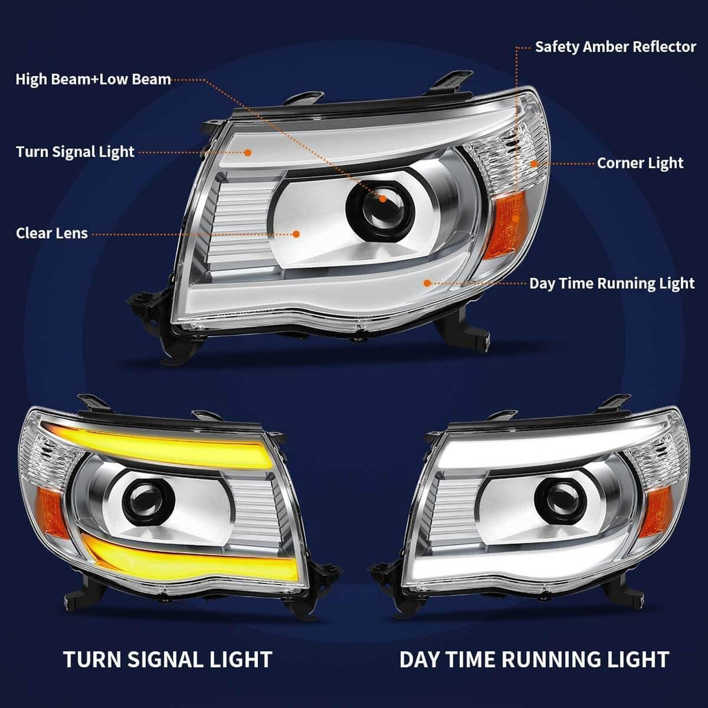 Faros delanteros proyectores YITAMOTOR® Conjunto de faros delanteros LED con señal de giro para Toyota Tacoma 2005-2011 