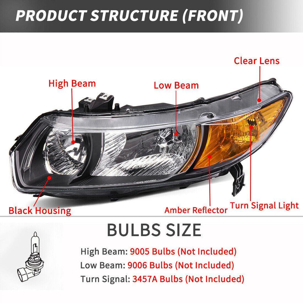 YITAMOTOR® 06-11 Honda Civic Coupe 2 Door Headlight Assembly - YITAMotor