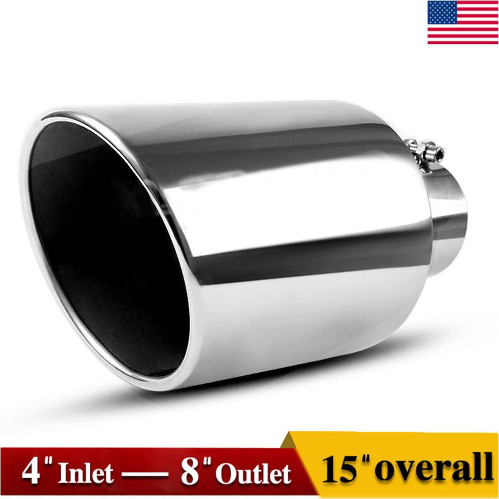 Exhaust tip 4 Inch Inlet Chromed Universal Stainless Steel Diesel Exhaust Tailpipe Tip Bolt/Clamp On Design - YITAMotor