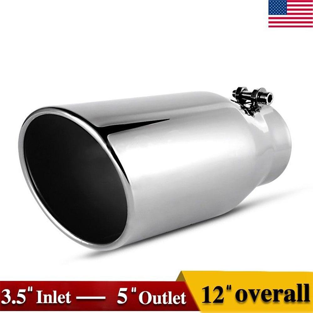 3.5'' Inlet 5'' Outlet 12'' Long Diesel Exhaust Tip Bolt On Chrome Stainless Steel - YITAMotor