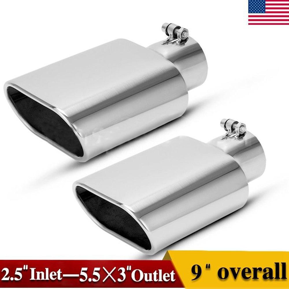 YITAMOTOR® 2pcs 2.5" Inlet 5.5''x3''Outlet Square Bolt-On Exhaust Tip Chrome Polished Diesel - YITAMotor