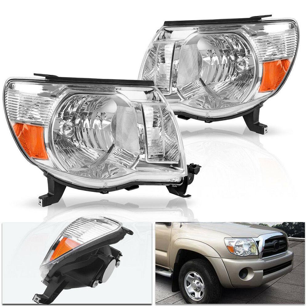 YITAMOTOR® 05-11 Toyota Tacoma Pickup Truck Headlight Assembly OE Style Chrome Housing Amber Reflector - YITAMotor