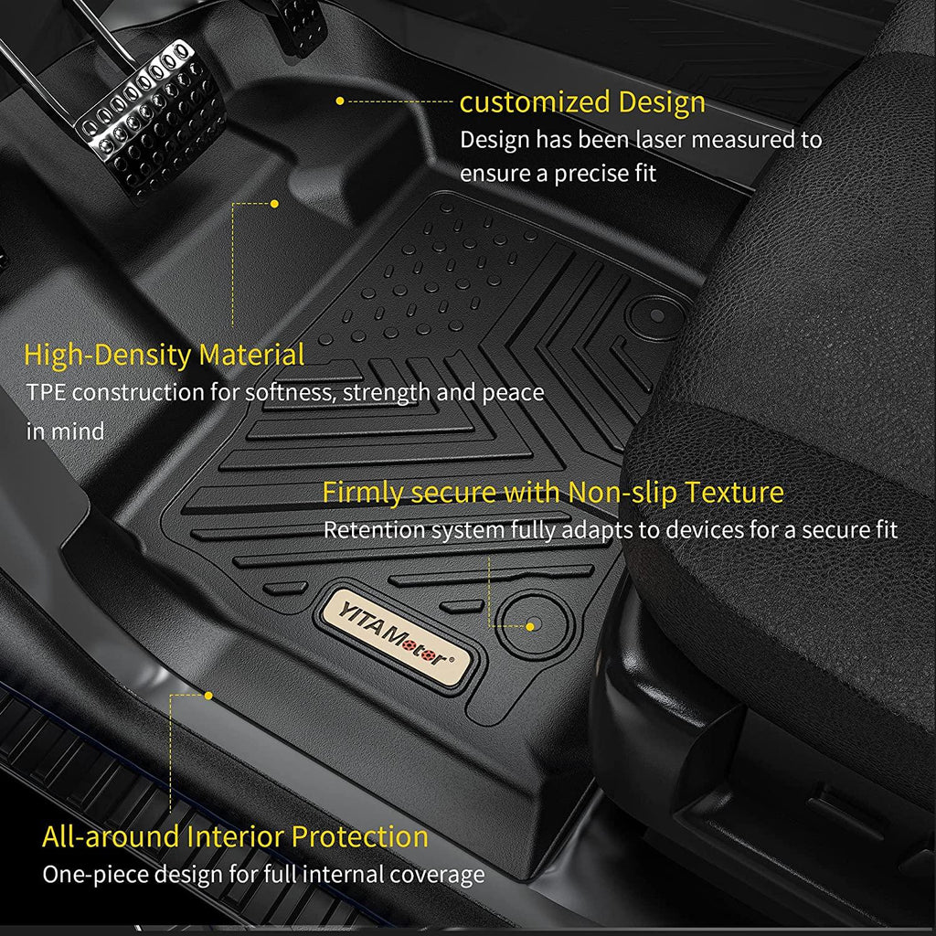 YITAMOTOR® 2010-2014 Ford F-150 SuperCrew/Crew Cab Floor Mats, Custom Fit 1st & 2nd Row, Black TPE All-Weather Guard - YITAMotor