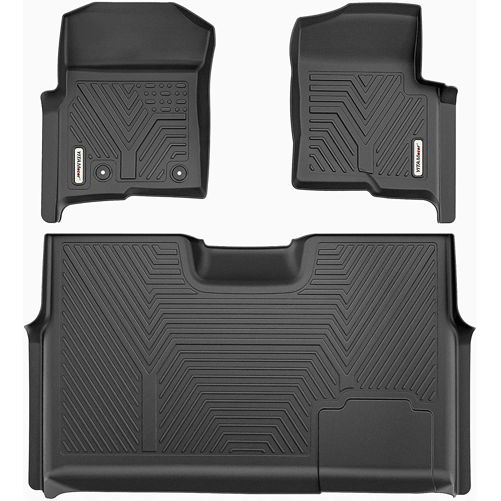 YITAMOTOR® 2010-2014 Ford F-150 SuperCrew/Crew Cab Floor Mats, Custom Fit 1st & 2nd Row, Black TPE All-Weather Guard - YITAMotor