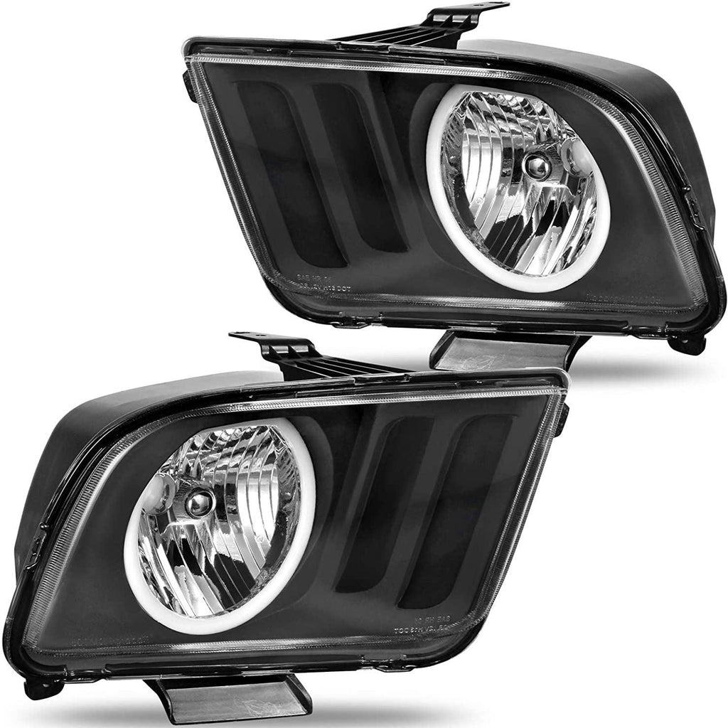 YITAMOTOR® 2005-2009 Ford Mustang Halo Headlights Lamps Black Housing Clear Lens - YITAMotor