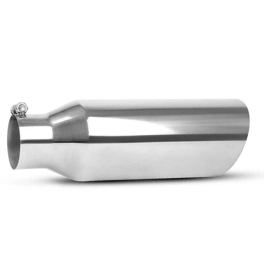 Exhaust Tip 2.5 Inch Inlet x 4 Inch Outlet x 12 Inch Long Chrome Polished Rolled Edge Angle Cut Stainless Steel Tailpipe - YITAMotor