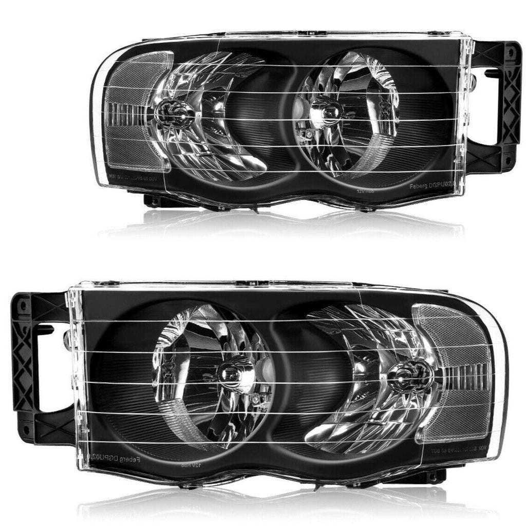 Faros delanteros YITAMOTOR® para camioneta Dodge Ram 2002-2005 Faros delanteros estilo OE Carcasa negra Lente reflectora transparente 