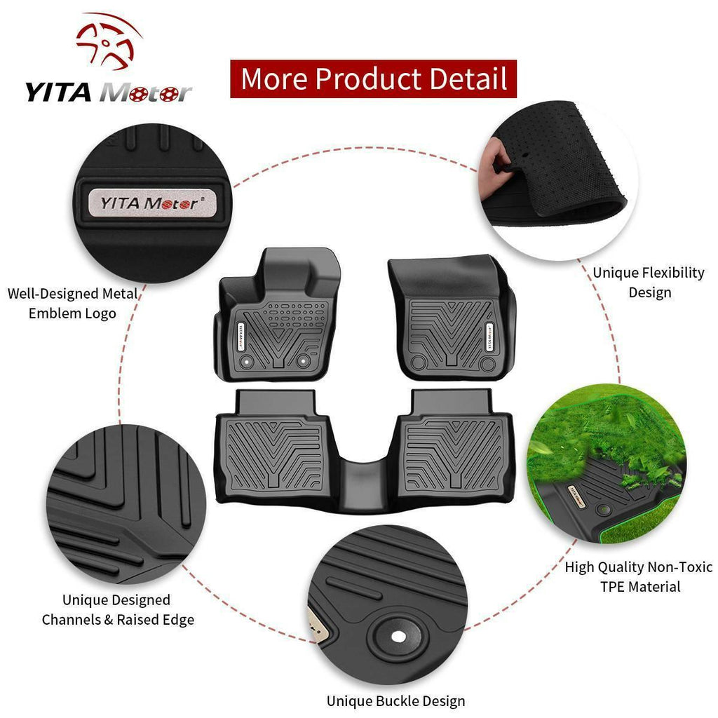 YITAMOTOR® Floor Mats For 2017-2020 Ford Fusion/Lincoln MKZ, 1st & 2nd Row All-Weather Protection, Black