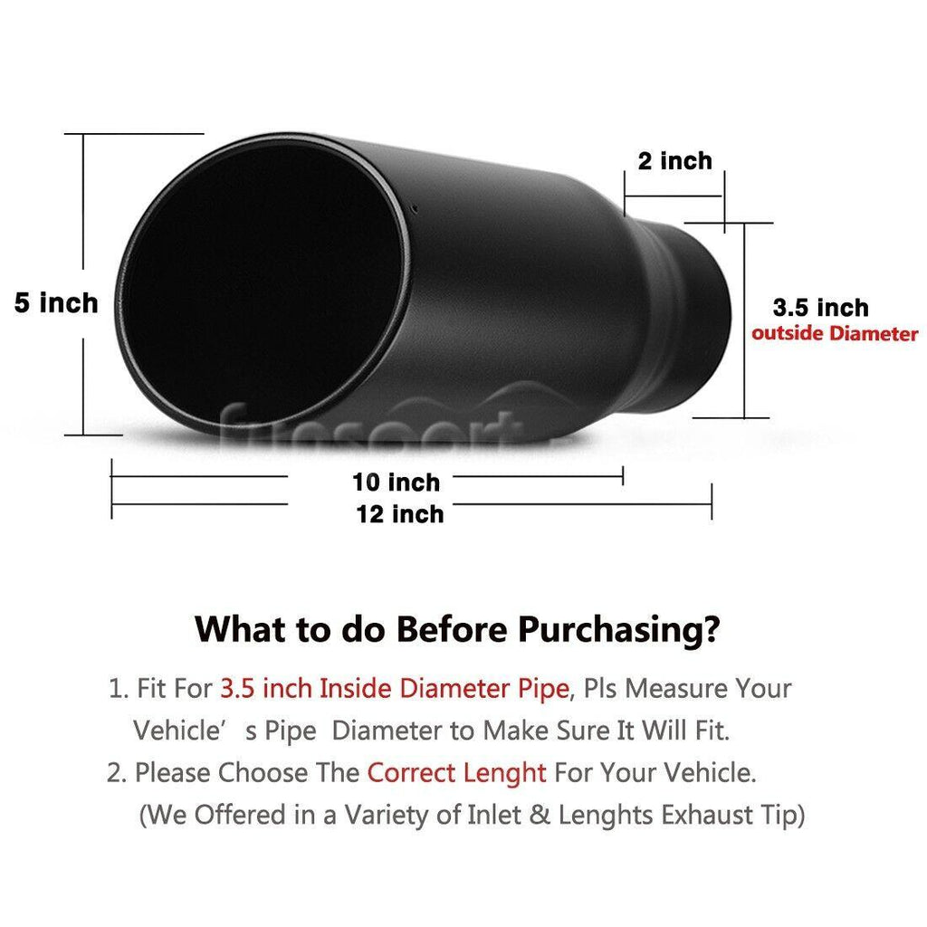 3.5'' Inlet 5'' Outlet 12'' Long Bolt On Diesel Exhaust Tip Black Stainless Steel - YITAMotor