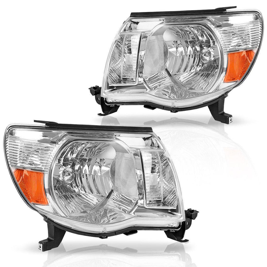 YITAMOTOR® 05-11 Toyota Tacoma Pickup Truck Headlight Assembly OE Style Chrome Housing Amber Reflector - YITAMotor