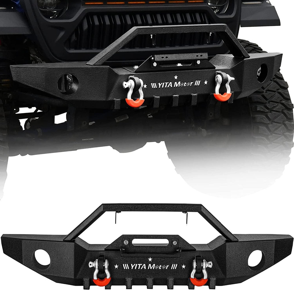 YITAMOTOR® 2018-2024 Jeep Wrangler JL/ 2020-2023 Jeep Gladiator Front Bumper with Winch Plate & D-Rings & Fog Holes