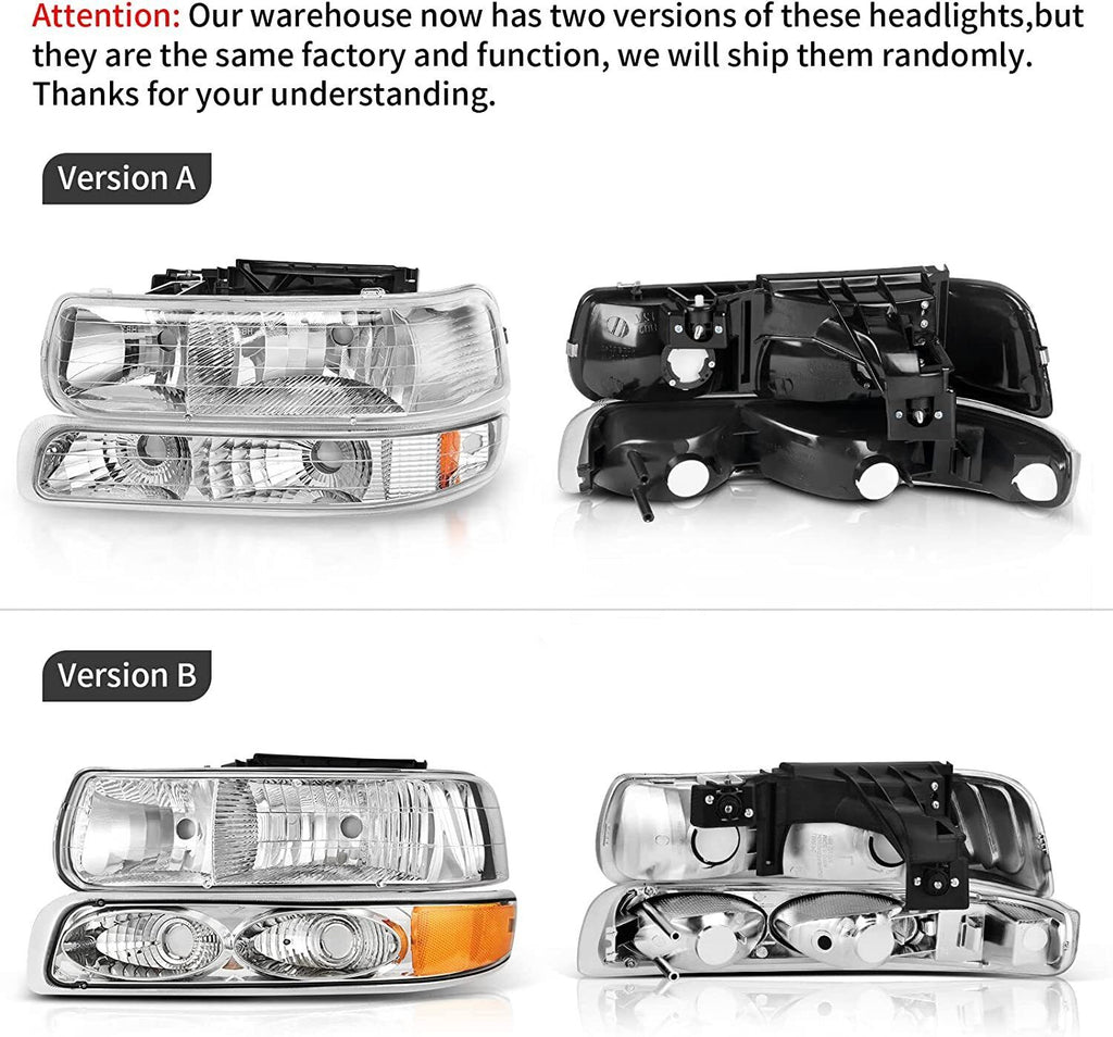 YITAMOTOR® 1999-2002 Chevy Silverado Conjunto de faros delanteros y luces traseras Conjunto combinado de faros delanteros con carcasa cromada