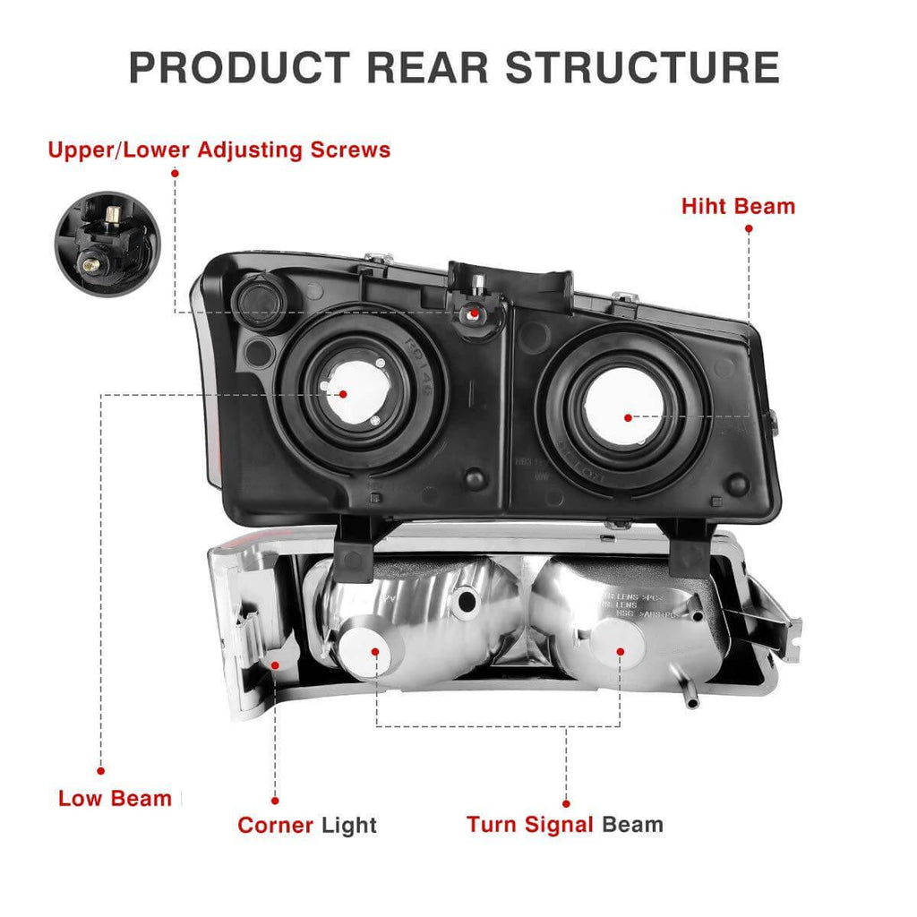 2003-2006 Chevy Silverado Avalanche Chrome Housing Headlamps Set Headlight Assembly