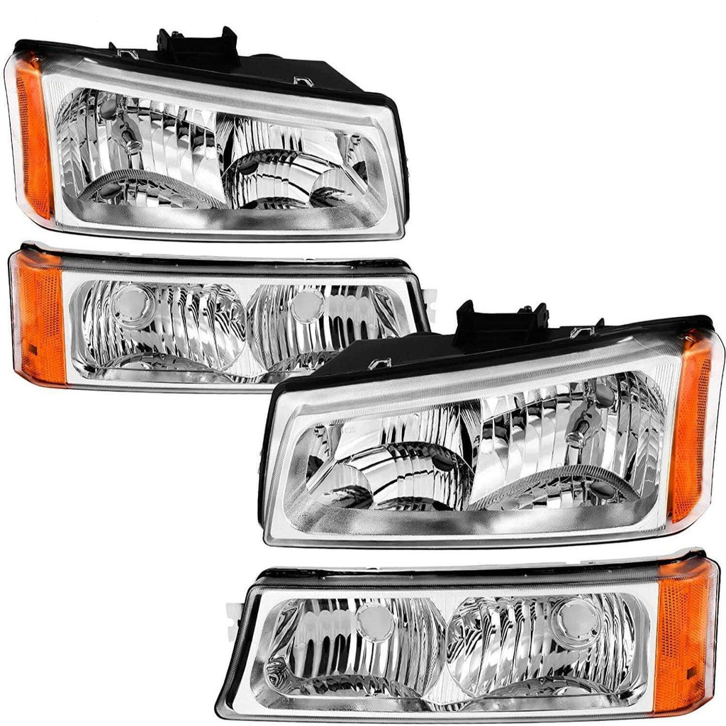 2003-2006 Chevy Silverado Avalanche Chrome Housing Headlamps Set Headlight Assembly