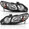 YITAMOTOR® 2006-2011 Honda Civic Sedan 4Dr Headlights with Amber Park Lens Black Housing Amber Reflector - YITAMotor